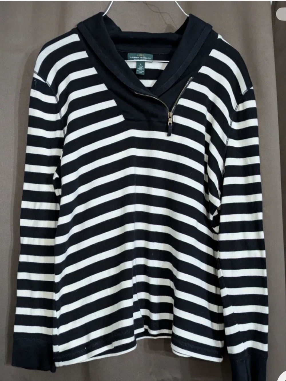 Lauren Ralph Lauren blue and white striped long-sleeve quarter-zip top